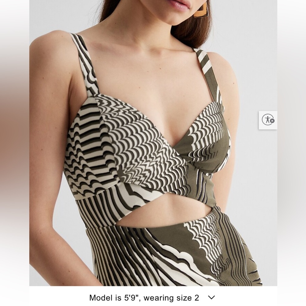 Express Abstract Olive & White Sexy Cutout Midi Dress 8/10 - Picture 5 of 13